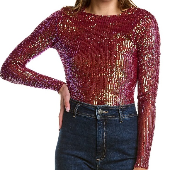 Free People | Gold Rush Sequin Top Wine Combo NWT - Picture 7 of 9
